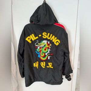 Black Pil-Sung Korean Satin Black Jacket with Dragon Embroidery Med